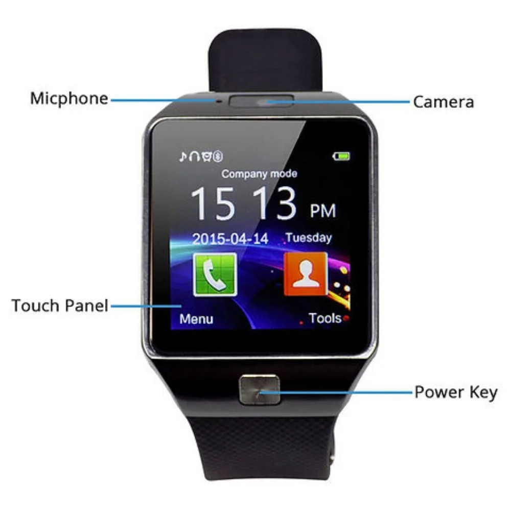 Veme Bluetooth Smart Watch with Camera for IOS and Andriod (Silver Frame/Black )